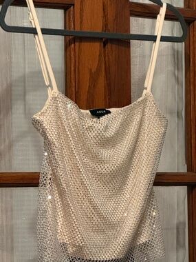 Aqua Cream Sparkle Mesh Cowl Tank